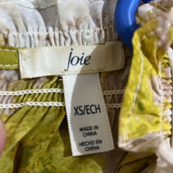 Joie Women’s Green Porcelain Smocked Neck Abstract Print Shmmer Top Sz-XS/S - Picture 6 of 9